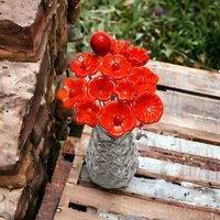 BRIGHT ORANGE glass flowers headpins; miniature tiny small glass flowers on wire; handcrafted lampwork, jewelry, mixed media, curio, gift