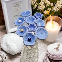 PERIWINKLE miniature glass flowers on wire; mini tiny small handcraft lampwork. Jewelry, mixed media, wedding, forever flowers, curio, gift