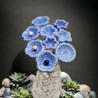 PERIWINKLE miniature glass flowers on wire; mini tiny small handcraft lampwork. Jewelry, mixed media, wedding, forever flowers, curio, gift