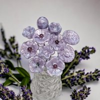 SOFT LAVENDER MOTTLE glass flowers, tiny small mini glass flowers on wire; handcrafted lampwork, jewelry, mixed media, weddings, plant gift