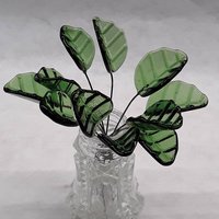Bent Sage Green Leaf, Glass leaf headpins tiny small glass leaf shape on wire; handcrafted lampwork, mixed media, jewelry, wedding host gift