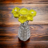 BRIGHT YELLOW glass flower headpins; tiny small mini glass flowers on wire; hancrafted lampwork, jewelry, curio, mixed media, little gift