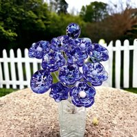 DARK BLUE VARIEGATED glass flowers; mini tiny small glass flowers on wire; handcrafted lampwork, jewelry, mixed media, wedding, gifts