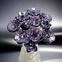 PURPLE MOTTLE JEWELTONE glass flowers; mini tiny small glass flowers on wire; handcraft lampwork, jewelry, mixed media, wedding, plant gift