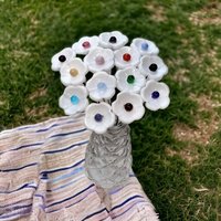 WHITE with COLOR CENTER Dot glass flower headpins ~ tiny small mini glass flowers on wire; lampwork, jewelry, mixed media, wedding, gifts