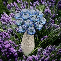 Light Blue Bellflower glass flowers, tiny small miniatureglass flowers on wire; handcrafted lampwork, jewelry, mixed media, wedding, gifts