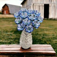 Light Blue Bellflower glass flowers, tiny small miniatureglass flowers on wire; handcrafted lampwork, jewelry, mixed media, wedding, gifts