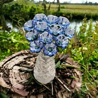 Light Blue Bellflower glass flowers, tiny small miniatureglass flowers on wire; handcrafted lampwork, jewelry, mixed media, wedding, gifts