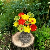 TROPICAL CITRUS Glass Flower Bouquet ~glass flower/leaf, tiny small glass flowers handcrafted, bright, island, neon, vibe, wedding, vintage