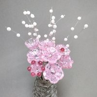 SOFT PINK glass flowers; tiny small mini glass flowers on wire headpins; handcrafted, bouquet, jewelry supply, gift, curio, windowsill