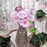 SOFT PINK glass flowers; tiny small mini glass flowers on wire headpins; handcrafted, bouquet, jewelry supply, gift, curio, windowsill