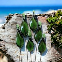 Sage Twist Spike/Leaf glass headpins;  small, tiny miniature flowers on wire  ~ individually crafted lampwork