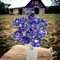 DARK BLUE VARIEGATED glass flowers; mini tiny small glass flowers on wire; handcrafted lampwork, jewelry, mixed media, wedding, gifts