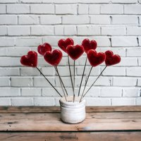 Red Glass Heart plant pick on 5 inch stainless steel wire, glass heart on wire for floral bouquet, cake, decor, jewelry, handmade lampwork