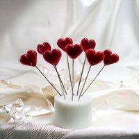 Red Glass Heart plant pick on 5 inch stainless steel wire, glass heart on wire for floral bouquet, cake, decor, jewelry, handmade lampwork