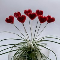Red Glass Heart plant pick on 5 inch stainless steel wire, glass heart on wire for floral bouquet, cake, decor, jewelry, handmade lampwork