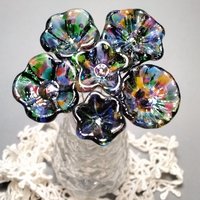 PRISM KALEIDOSCOPE  glass flowers on wire headpins; ~ miniature tiny small glass flowers on wire; individually crafted lampwork