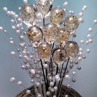 GOLD GLITTER ORB - Glass Drop Orb: glass with gold glitter inside each unique;  handmade lampwork, jewelry, mix media, plant pick, wedding