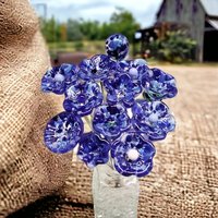 DARK BLUE VARIEGATED glass flowers; mini tiny small glass flowers on wire; handcrafted lampwork, jewelry, mixed media, wedding, gifts