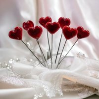 Red Glass Heart plant pick on 5 inch stainless steel wire, glass heart on wire for floral bouquet, cake, decor, jewelry, handmade lampwork