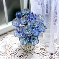 LIGHT BLUE glass flower headpins ~ tiny, small miniature glass flowers on wire;  jewelry, wedding, bouquet, mixed media, great for gifts