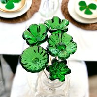 Kelly Green (medium) Irish glass flowers; small tiny mini glass flowers on wire; handcrafted lampwork, jewelry, mixed media, wedding, gifts