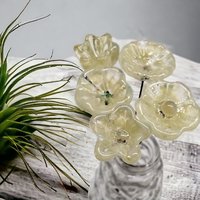 LEMONADE MOTTLE glass flower headpins ~ tiny small mini glass flowers on wire; individually crafted lampwork UV glow reactive!