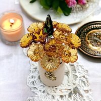 Citrine Golden Glass Flower headpins; tiny small mini glass flowers on wire; November Birthstone; jewelry, gift, curio, windowsill, handmade