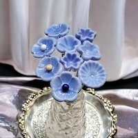 PERIWINKLE miniature glass flowers on wire; mini tiny small handcraft lampwork. Jewelry, mixed media, wedding, forever flowers, curio, gift