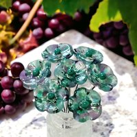 Emerald Island Turquoise/Purple 5-Petal glass flowers, tiny small mini glass flowers on wire; handcrafted lampwork, jewelry, mix media, gift