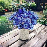 MEDIUM BLUE glass flowers, mini tiny small glass flowers on wire; handcrafted lampwork, jewelry, mixed media, forever flowers, wedding, gift