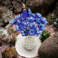 MEDIUM BLUE glass flowers, mini tiny small glass flowers on wire; handcrafted lampwork, jewelry, mixed media, forever flowers, wedding, gift