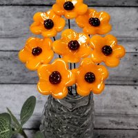 Merigold Butterscotch tiny glass flowers on wire headpins; handcraft lampwork: jewelry, gifts, wedding, bouquets, mixed media fall autumn