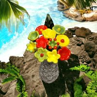 TROPICAL CITRUS Glass Flower Bouquet ~glass flower/leaf, tiny small glass flowers handcrafted, bright, island, neon, vibe, wedding, vintage