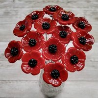 POPPY MIX Red and Orange glass flower Set of 6; small tiny miniature glass flowers on wire, handcrafted lampwork, jewelry, mixed media, gift