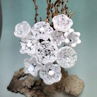 SNOW WHITE MOTTLE glass flower headpins; tiny small mini glass flowers on wire; lampwork, fairy garden, wedding, small gift bouquet, jewelry