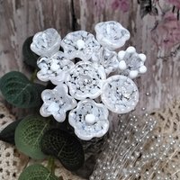 SNOW WHITE MOTTLE glass flower headpins; tiny small mini glass flowers on wire; lampwork, fairy garden, wedding, small gift bouquet, jewelry