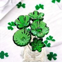 Kelly Green (medium) Irish glass flowers; small tiny mini glass flowers on wire; handcrafted lampwork, jewelry, mixed media, wedding, gifts