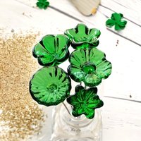 Kelly Green (medium) Irish glass flowers; small tiny mini glass flowers on wire; handcrafted lampwork, jewelry, mixed media, wedding, gifts