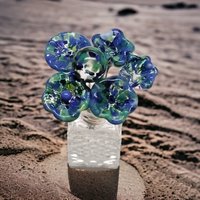 GREEN/BLUE SPRINKLES glass flower headpins, tiny small mini glass flowers on wire; handcrafted lampwork, jewelry, mixed media, wedding, gift