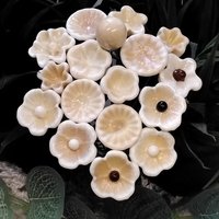 ANTIQUE DARK IVORY glass flowers, miniature tiny small glass flowers on wire; antique autumn fall, jewelry, mixed media, wedding, gifts