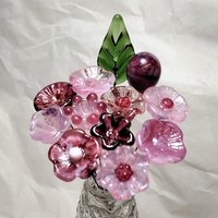 PINKTACULAR (strength) ~glass flower/leaf bouquet,tiny small glass flowers; handcrafted lampwork, wedding, baby, girl, placesetting, curio
