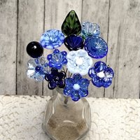 TRUE BLUE BOUQUET-loyal/trustworthy/faithful ~glass flower bouquet, small glass flowers handcrafted, curio, windowsill, collegue friend gift