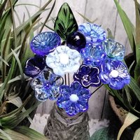 TRUE BLUE BOUQUET-loyal/trustworthy/faithful ~glass flower bouquet, small glass flowers handcrafted, curio, windowsill, collegue friend gift