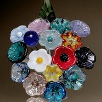 Deluxe BestSellers Bouquet mini glass flower/leaf bouquet with 17 flowers/leaf total tiny small glass flowers crafted lampwork, boho decor