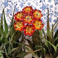 FIRE OPEN RUFFLE glass flower on wire headpins  ~ miniature, tiny, small glass flowers on wire; individually crafted lampwork  uv glows!