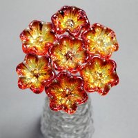 FIRE OPEN RUFFLE glass flower on wire headpins  ~ miniature, tiny, small glass flowers on wire; individually crafted lampwork  uv glows!