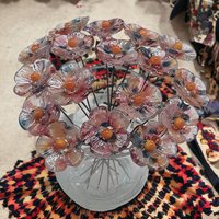 Sedona Desert 5-petal glass flowers, tiny small miniature glass flowers on wire; lampwork, jewelry, mixed media, wedding, southwest