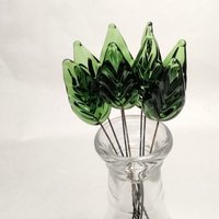 Flat Sage Green Leaf - Glass Leaf Headpins  tiny small glass leaf shape on wire; individually crafted lampwork for flower bouquet or jewelry