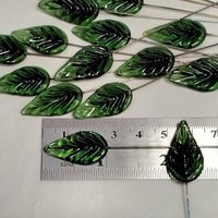 Flat Sage Green Leaf - Glass Leaf Headpins  tiny small glass leaf shape on wire; individually crafted lampwork for flower bouquet or jewelry
